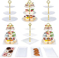 10 Pcs Dessert Set, 6 Three-Tier Cupcake Stands, 4 Serving Trays in white