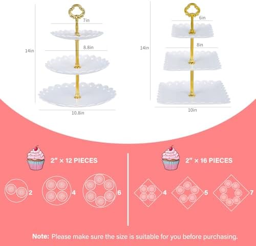 10 Pcs Dessert Set, 6 Three-Tier Cupcake Stands, 4 Serving Trays in white, alternate view 3
