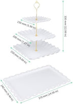 10 Pcs Dessert Table Display Set with 4 Lace Square 3-Tier Cake Stands and 6 Appetizer Trays, White Serving, alternate view 3