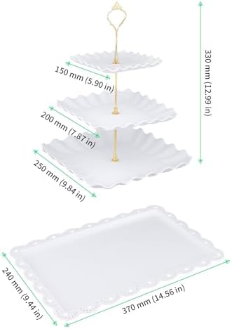 10 Pcs Dessert Table Display Set with 4 Lace Square 3-Tier Cake Stands and 6 Appetizer Trays, White Serving, alternate view 3
