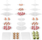 10 Pcs Dessert Table Display Stands Set, with 6 Pcs 3-Tier Cupcake Stand & 4 Pcs Food Serving Tray - Cookie Tray