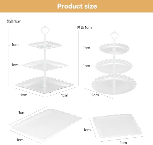 10 Pcs Dessert Table Display Stands Set, with 6 Pcs 3-Tier Cupcake Stand & 4 Pcs Food Serving Tray - Cookie Tray, alternate