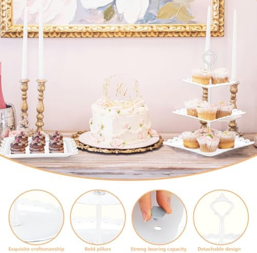10 Pcs Dessert Table Display Stands Set, with 6 Pcs 3-Tier Cupcake Stand & 4 Pcs Food Serving Tray - Cookie Tray, alternate