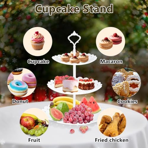 10 Pcs Dessert Table Display Stands Set, with 6 Pcs 3-Tier Cupcake Stand & 4 Pcs Food Serving Tray - Cookie Tray, alternate