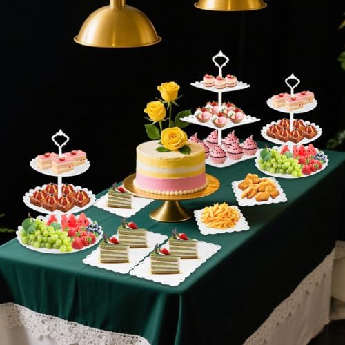 10 Pcs Dessert Table Display Stands Set, with 6 Pcs 3-Tier Cupcake Stand & 4 Pcs Food Serving Tray - Cookie Tray, alternate