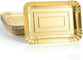 10 PCS Disposable Paper Serving Trays, Heavy Duty Rectangle Paper Plates in Gold
