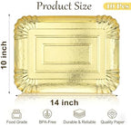 10 PCS Disposable Paper Serving Trays, Heavy Duty Rectangle Paper Plates in Gold, alternate view 3