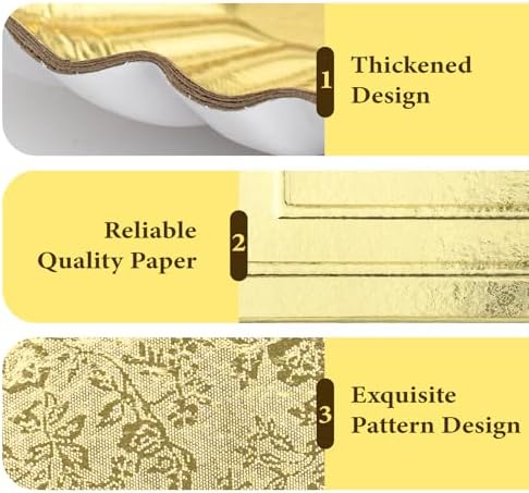 10 PCS Disposable Paper Serving Trays, Heavy Duty Rectangle Paper Plates in Gold, alternate view 4
