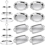 10 Pcs Elegant Silver Serving Tray Set Vintage Three Tiered Tray in Silver