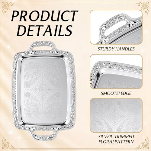 10 Pcs Elegant Silver Serving Tray Set Vintage Three Tiered Tray in Silver, alternate view 4