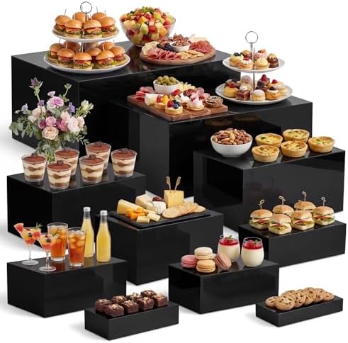 10 Pcs Extra Large Acrylic Buffet Risers Table, 7 to 16 in, Black in 7.2 to 16" in Black