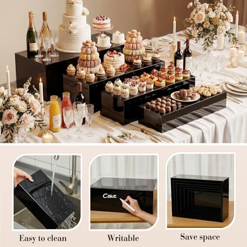 10 Pcs Extra Large Acrylic Buffet Risers Table, 7 to 16 in, Black in 7.2 to 16" in Black, alternate view 3