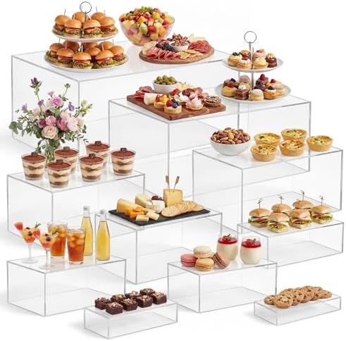10 Pcs Extra Large Acrylic Buffet Risers Table, 7 to 16 in, Clear in 7.2 to 16" in Clear