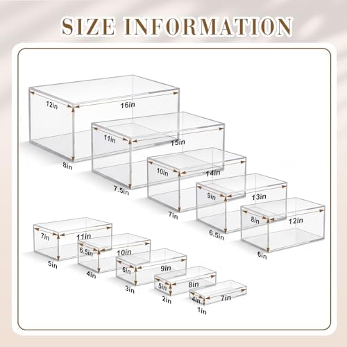 10 Pcs Extra Large Acrylic Buffet Risers Table, 7 to 16 in, Clear in 7.2 to 16" in Clear, alternate view 2