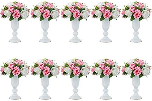 10 Pcs Flowered Metal Trumpet Vase Elegant Wedding Centerpieces Vase for Party Dining Room Decoration, 23.2cm