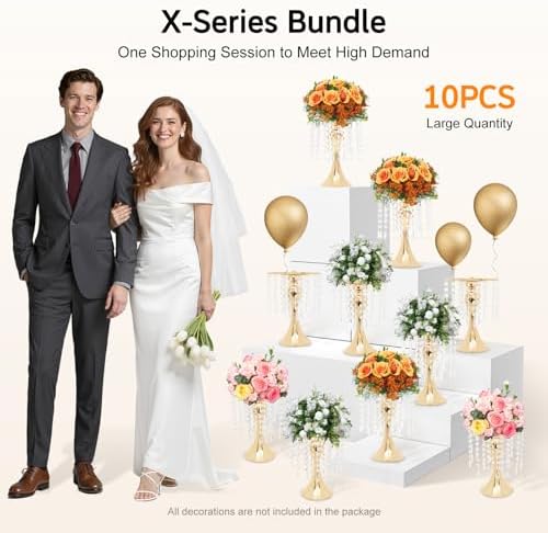 10 PCS Gold Acrylic Vases, Versatile Crystal Wedding Flower Stand, 10.23in Flower Decorative Arrangement Holders, alternate
