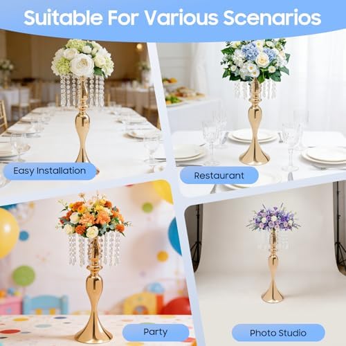10 PCS Gold Acrylic Vases, Versatile Crystal Wedding Flower Stand, 21.3in Flower Decorative Arrangement Holders, alternate