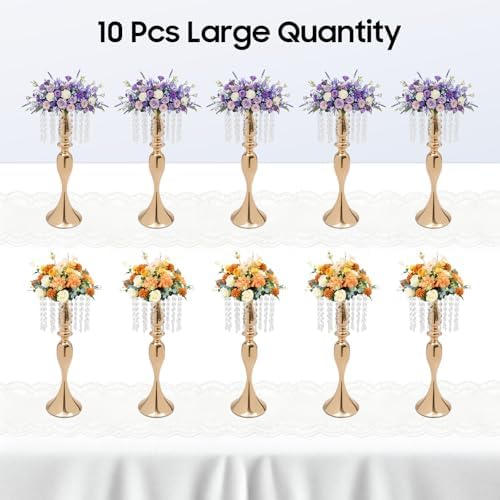 10 PCS Gold Acrylic Vases, Versatile Crystal Wedding Flower Stand, 21.3in Flower Decorative Arrangement Holders, alternate