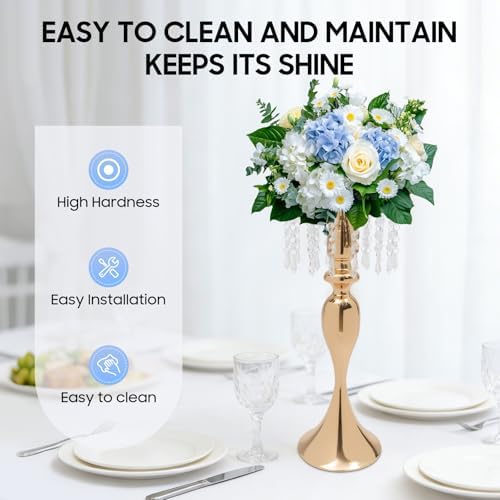 10 PCS Gold Acrylic Vases, Versatile Crystal Wedding Flower Stand, 21.3in Flower Decorative Arrangement Holders, alternate