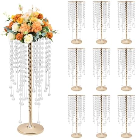 10 PCS Gold Acrylic Vases, Versatile Crystal Wedding Flower Stand, 21.7in Flower Decorative Arrangement Holders