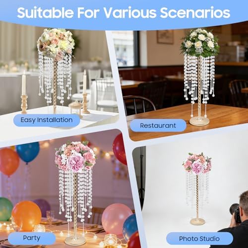 10 PCS Gold Acrylic Vases, Versatile Crystal Wedding Flower Stand, 21.7in Flower Decorative Arrangement Holders, alternate