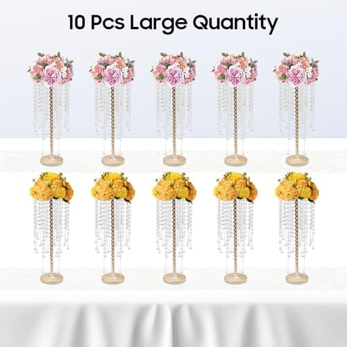 10 PCS Gold Acrylic Vases, Versatile Crystal Wedding Flower Stand, 21.7in Flower Decorative Arrangement Holders, alternate