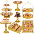 10 Pcs Gold Cake Stand Set Metal Cupcake Stands, Multiple Styles Dessert Display Tower for Candy Fruit, Cake