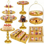 10 Pcs Gold Cake Stand Set Metal Cupcake Stands, Multiple Styles Dessert Display Tower for Candy Fruit, Cake