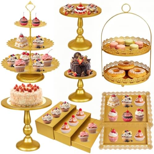 10 Pcs Gold Cake Stand Set Metal Cupcake Stands, Multiple Styles Dessert Display Tower for Candy Fruit, Cake
