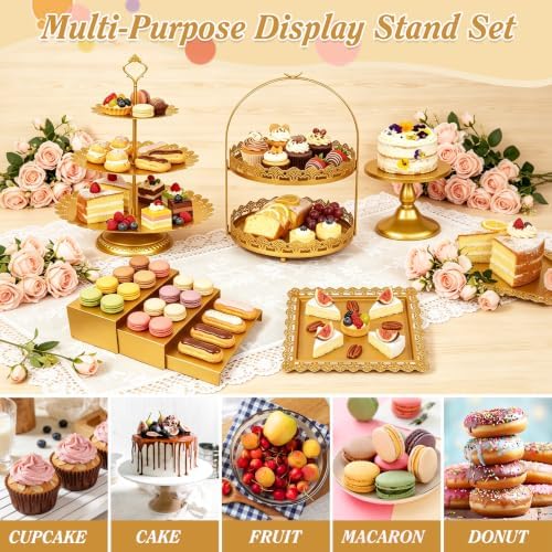 10 Pcs Gold Cake Stand Set Metal Cupcake Stands, Multiple Styles Dessert Display Tower for Candy Fruit, Cake, alternate view