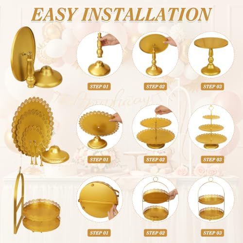 10 Pcs Gold Cake Stand Set Metal Cupcake Stands, Multiple Styles Dessert Display Tower for Candy Fruit, Cake, alternate view