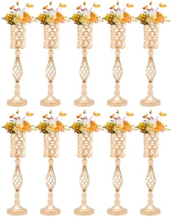 10 Pcs Gold Centerpieces for Wedding Tables, Crystal Flower Stan in Gold