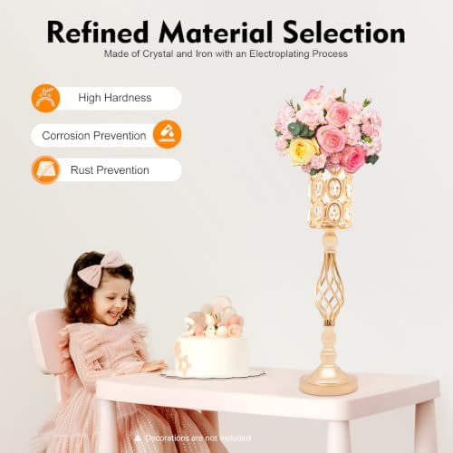 10 Pcs Gold Centerpieces for Wedding Tables, Crystal Flower Stan in Gold, alternate view 3