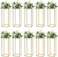 10 Pcs Gold Wedding Flower Vase, Metal Column Flower Holder, 32in/80cm Metal Geometric Centerpieces Vase for