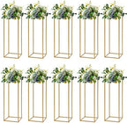 10 Pcs Gold Wedding Flower Vase, Metal Column Flower Holder, 32in/80cm Metal Geometric Centerpieces Vase for