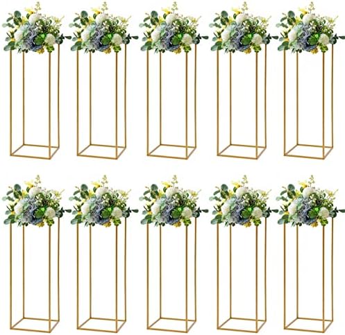 10 Pcs Gold Wedding Flower Vase, Metal Column Flower Holder, 32in/80cm Metal Geometric Centerpieces Vase for