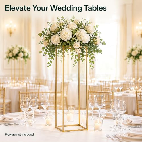10 Pcs Gold Wedding Flower Vase, Metal Column Flower Holder, 32in/80cm Metal Geometric Centerpieces Vase for, alternate view