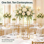 10 Pcs Gold Wedding Flower Vase, Metal Column Flower Holder, 32in/80cm Metal Geometric Centerpieces Vase for, alternate view