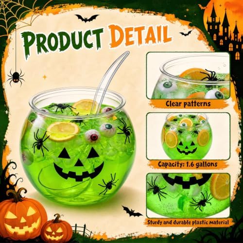 10 Pcs Halloween Pumpkin Punch Bowl Set, 1.6 Gallon Punch Bowl in Orange, alternate view 3
