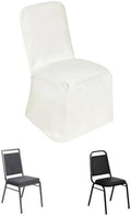 10 PCS Ivory Polyester Square Top Banquet Chair Covers, Reusable or 1x Use Chair Covers
