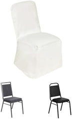 10 PCS Ivory Polyester Square Top Banquet Chair Covers, Reusable or 1x Use Chair Covers