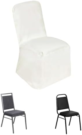 10 PCS Ivory Polyester Square Top Banquet Chair Covers, Reusable or 1x Use Chair Covers