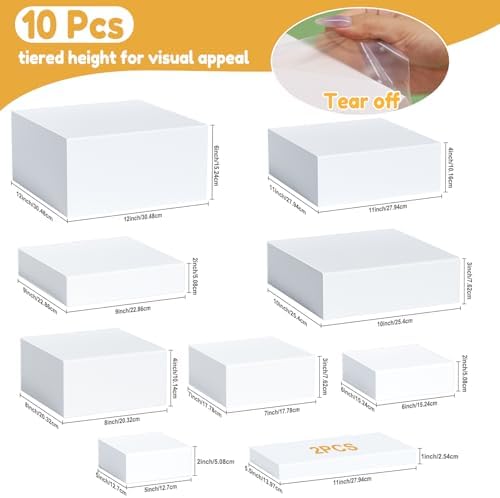 10 Pcs Large Acrylic Buffet Risers, White Food Display Stands for Buffet, Dessert Table, Jewelry, and Catering, alternate