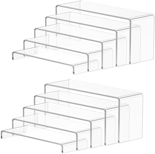 10 Pcs Large Acrylic Display Risers (7" L~9" L), Perfume Shelf Organizer in Clear