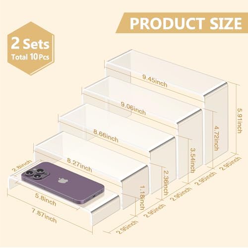 10 Pcs Large Acrylic Display Risers (7" L~9" L), Perfume Shelf Organizer in Clear, alternate view 3