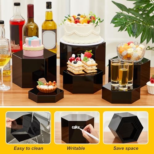 10 Pcs Large Buffet Risers for Table, 4 to 12 in, Black in about 6 x 6 x 2 inches, 7 x 7 x 4 inches, 8 x 8 x 6, alternate