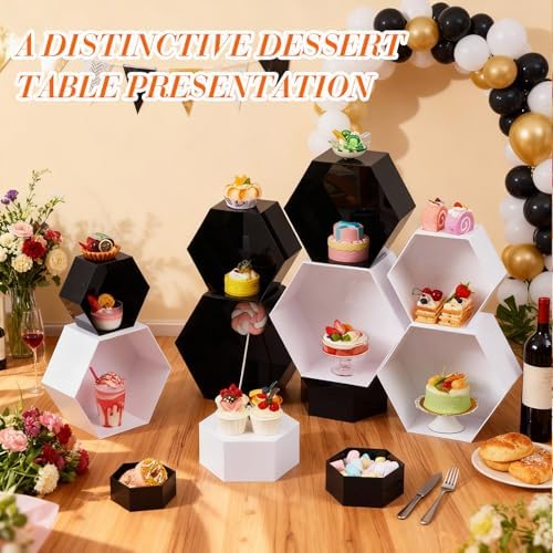 10 Pcs Large Buffet Risers for Table, 4 to 12 in, Black in about 6 x 6 x 2 inches, 7 x 7 x 4 inches, 8 x 8 x 6, alternate