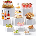 10 Pcs Large Buffet Risers for Table, 4 to 12 in, White in about 6 x 6 x 2 inches, 7 x 7 x 4 inches, 8 x 8 x 6