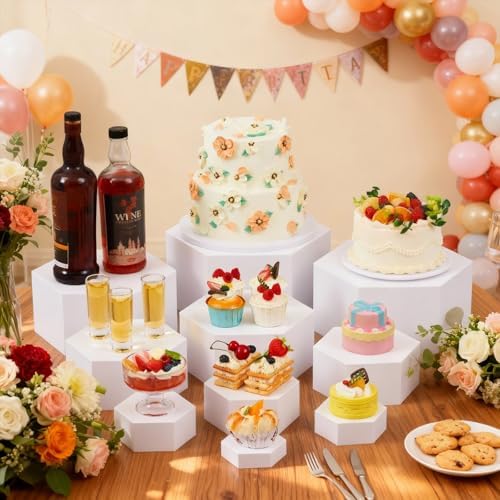 10 Pcs Large Buffet Risers for Table, 4 to 12 in, White in about 6 x 6 x 2 inches, 7 x 7 x 4 inches, 8 x 8 x 6, alternate