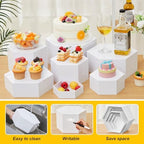 10 Pcs Large Buffet Risers for Table, 4 to 12 in, White in about 6 x 6 x 2 inches, 7 x 7 x 4 inches, 8 x 8 x 6, alternate